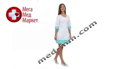 Купить Медицинский халат женский Венеция белый/мятный №61 цена, характеристики, отзывы